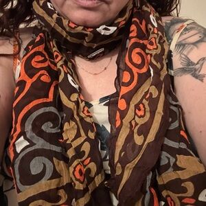 Brown and Orange Patterned Scarf